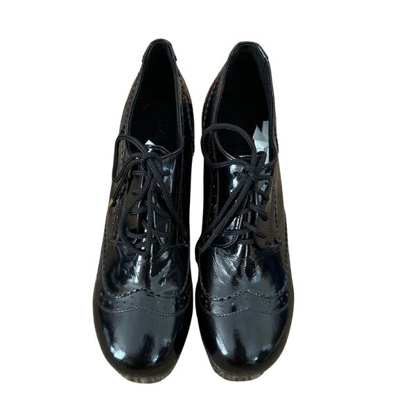 Shakuhachi Black Patent Leather Platform Wedge Oxfords – Cult Archival, Size 7 - Picture 3 of 7